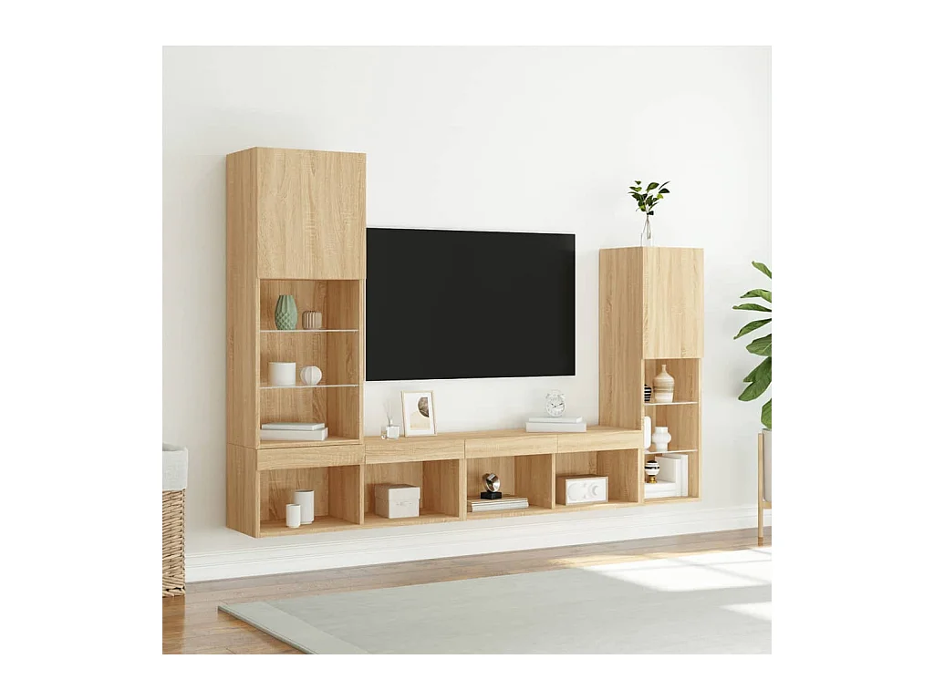 4-delige Tv-wandmeubelset met LED bewerkt hout sonoma eiken