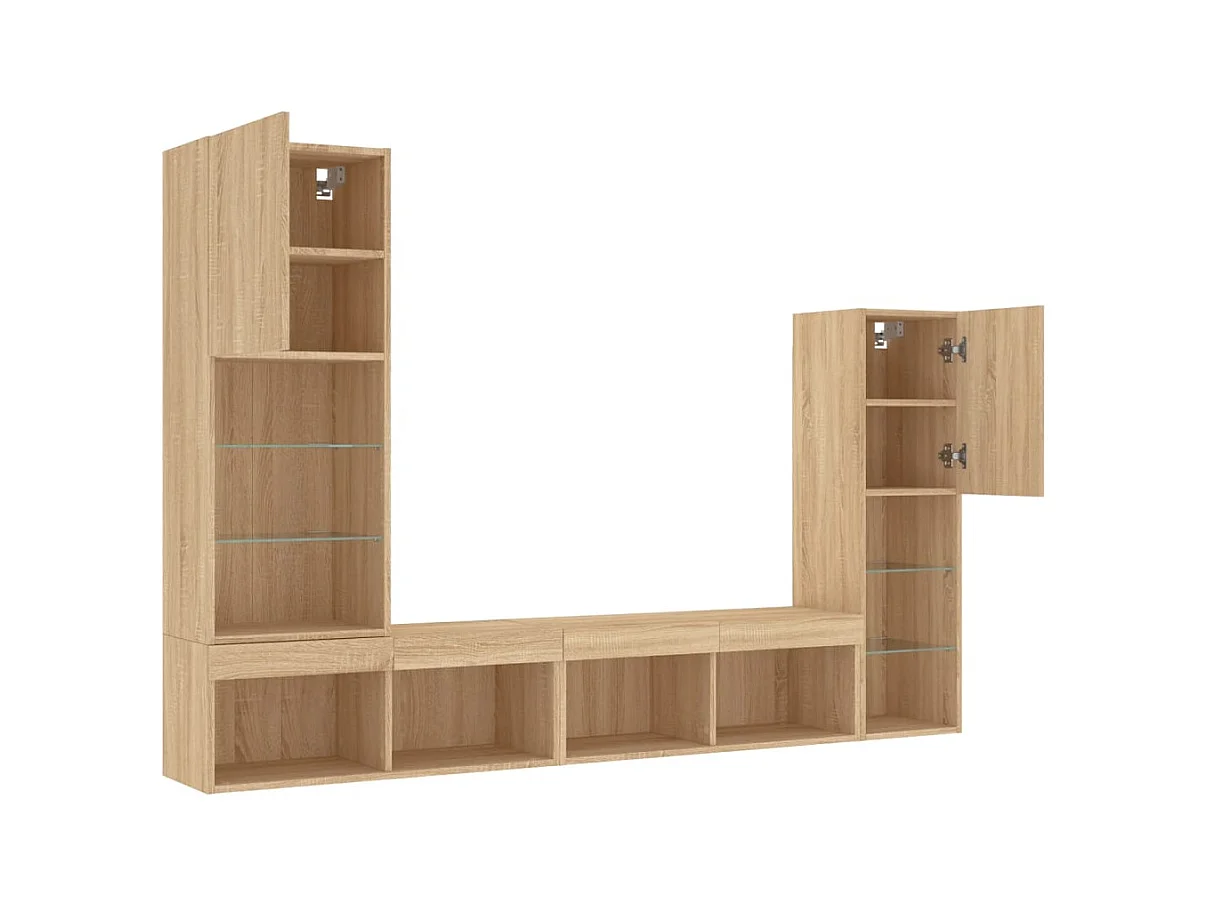 4-delige Tv-wandmeubelset met LED bewerkt hout sonoma eiken