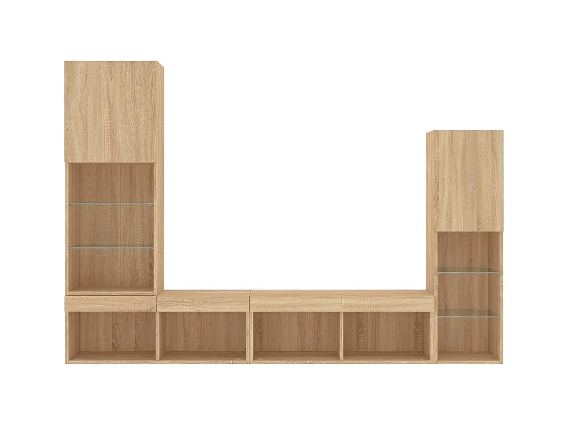 4-delige Tv-wandmeubelset met LED bewerkt hout sonoma eiken