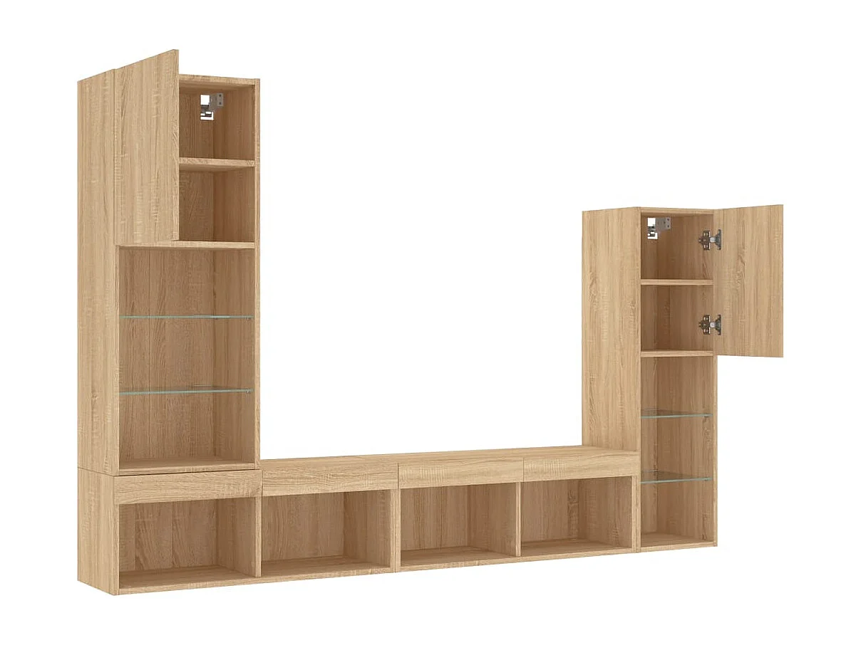 4-delige Tv-wandmeubelset met LED bewerkt hout sonoma eiken