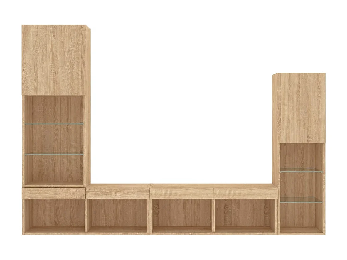 4-delige Tv-wandmeubelset met LED bewerkt hout sonoma eiken