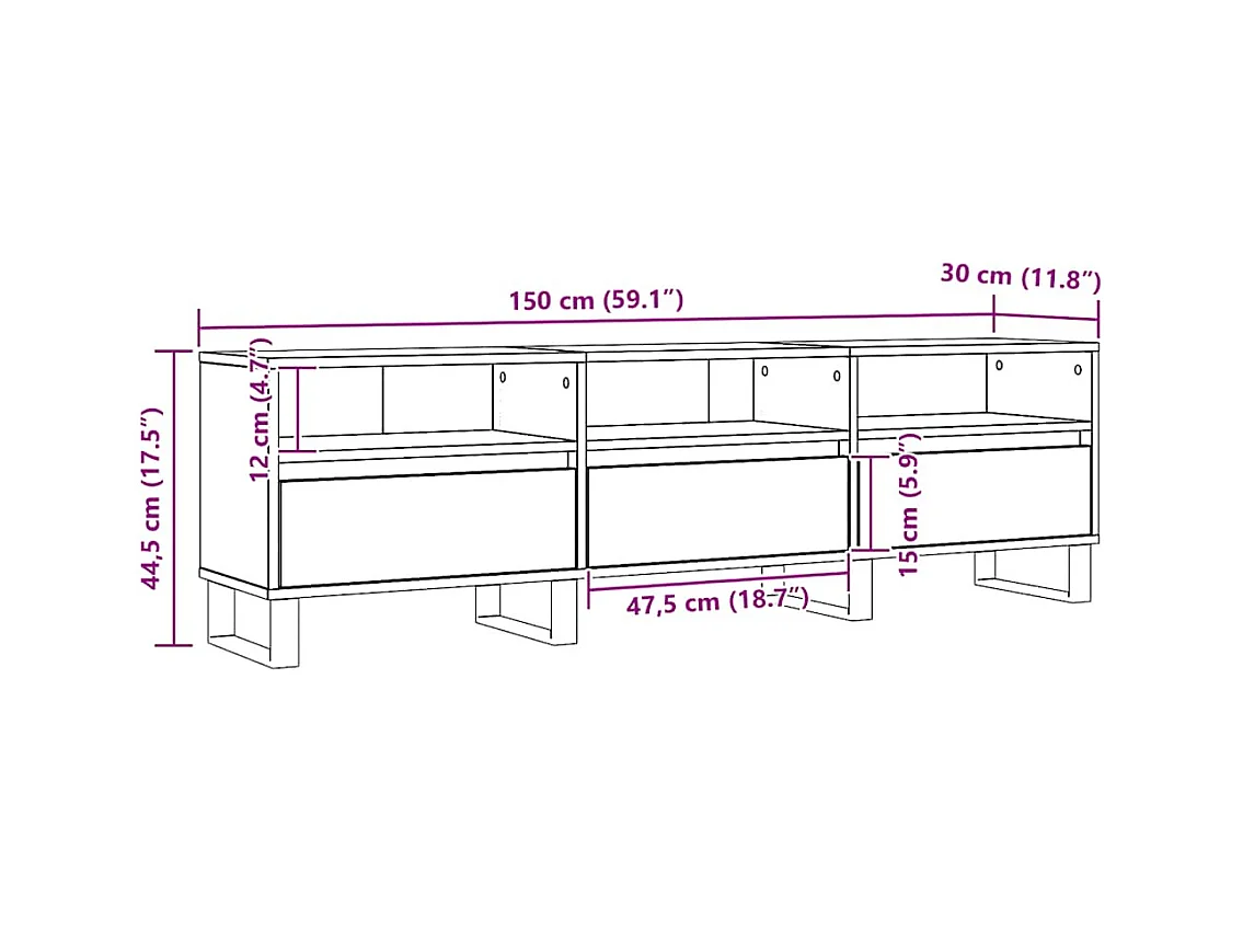 Meuble TV chêne artisanal 150x30x44,5 cm bois d'ingénierie