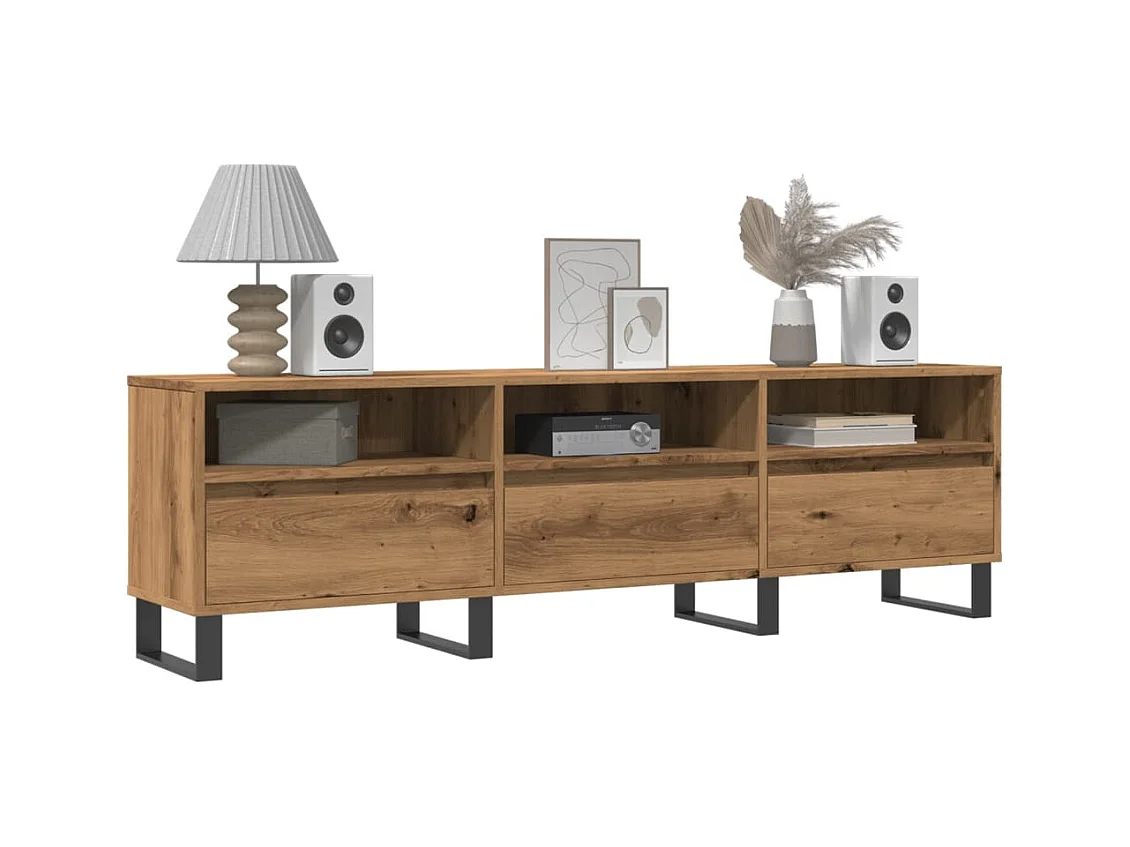 Meuble TV chêne artisanal 150x30x44,5 cm bois d'ingénierie