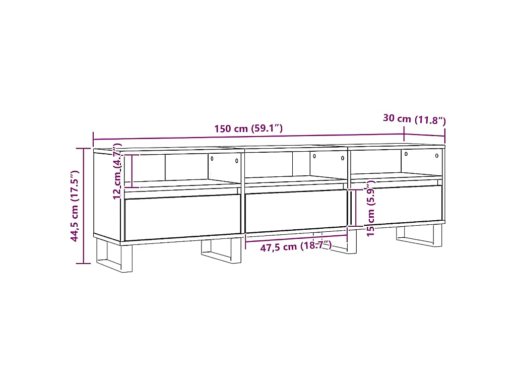 Tv-meubel 150x30x44,5 cm bewerkt hout artisanaal eikenkleur