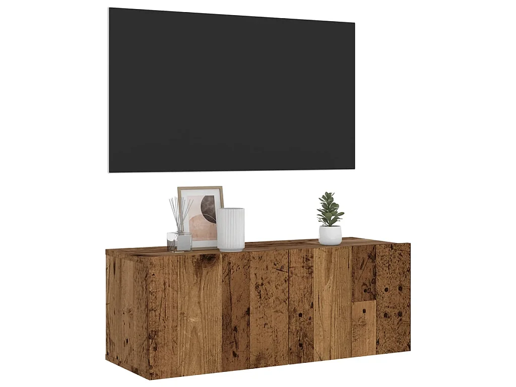 Meuble TV mural vieux bois 80x30x30 cm bois d'ingénierie
