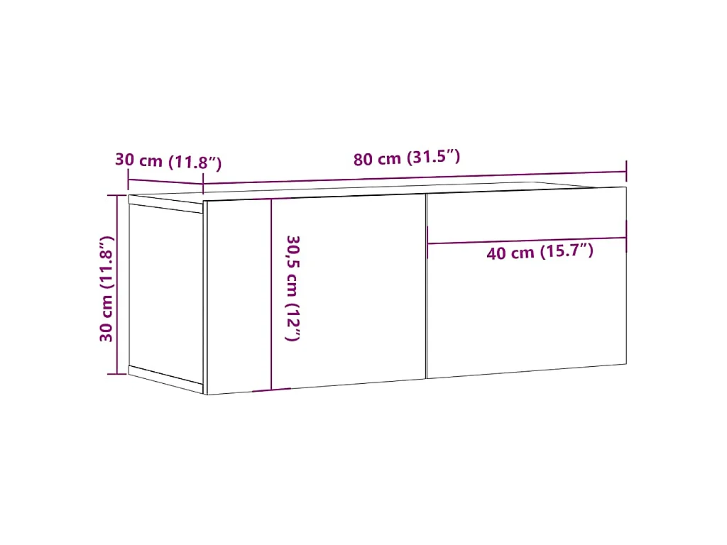 Meuble TV mural vieux bois 80x30x30 cm bois d'ingénierie