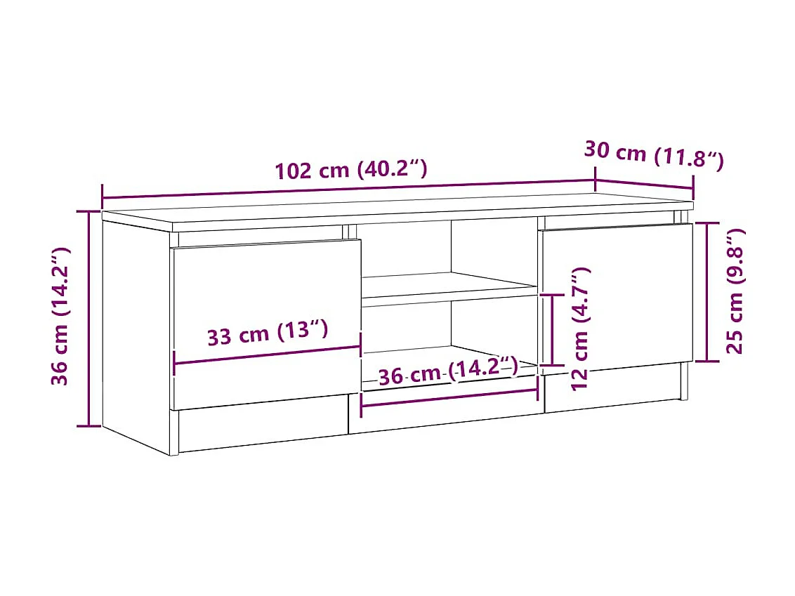 Mobile Porta TV Rovere Nero 102x30x36 cm in Legno Multistrato
