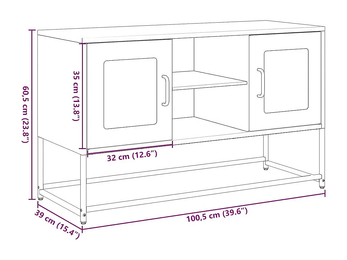 Meuble TV anthracite 100,5x39x60,5 cm acier