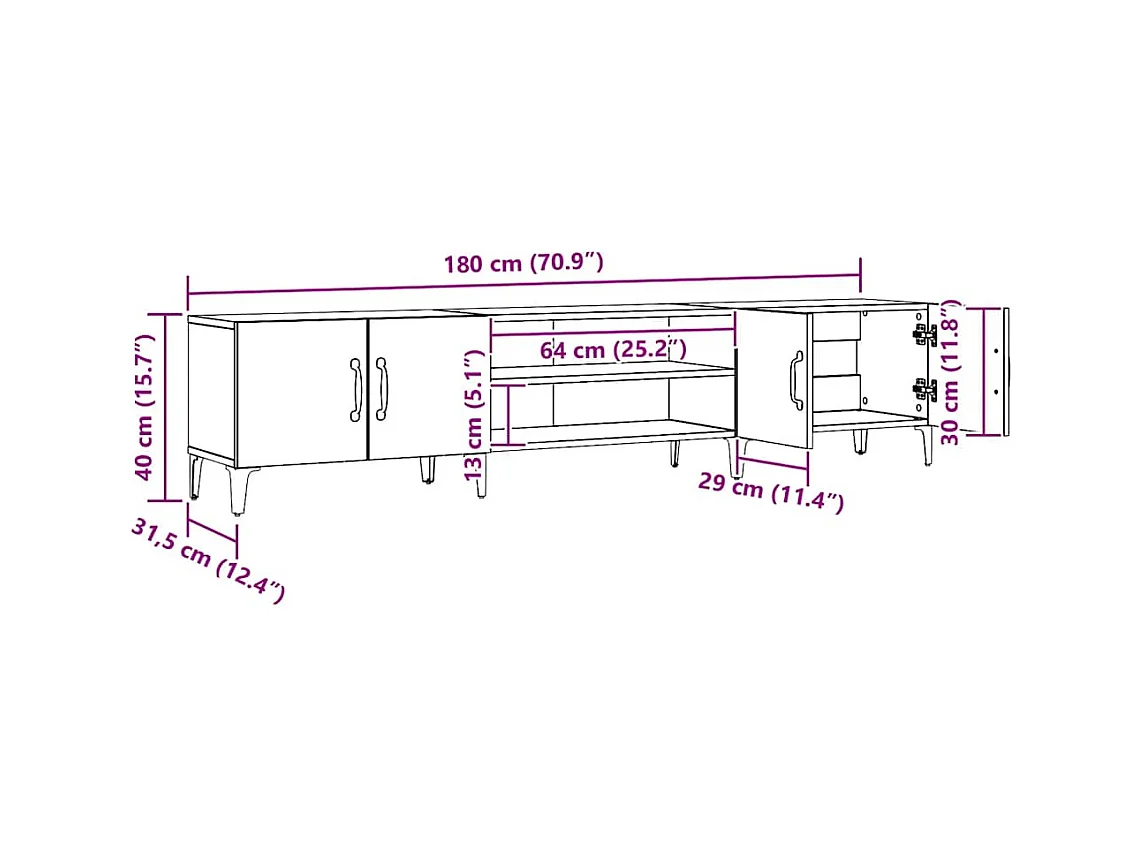 Mobile TV Rovere Artigianale 180x31,5x40cm in Legno Multistrato