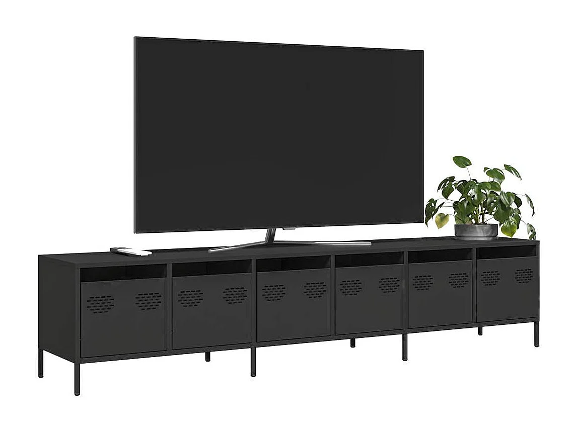 Mobile TV Nero 202x39x43,5 cm in Acciaio Laminato a Freddo