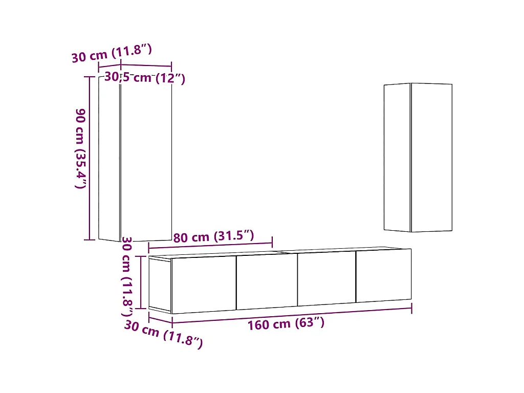 armários de TV montados na parede 4 pcs madeira velha