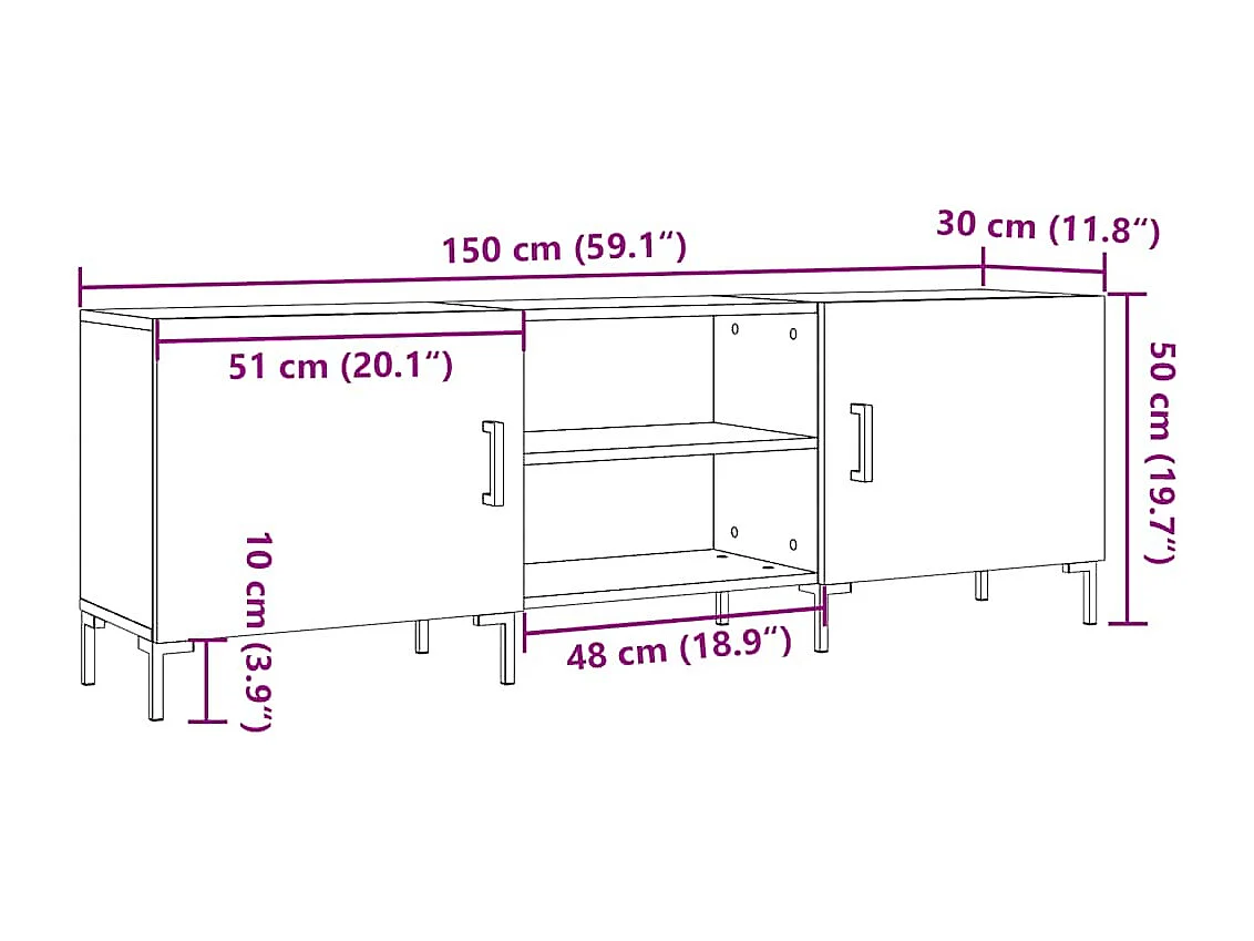 Mobile Porta TV Legno Antico 150x30x50 cm in Truciolato