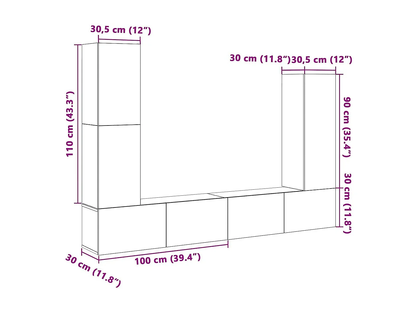 Ensemble de meuble TV mural 4 pcs vieux bois bois d'ingénierie