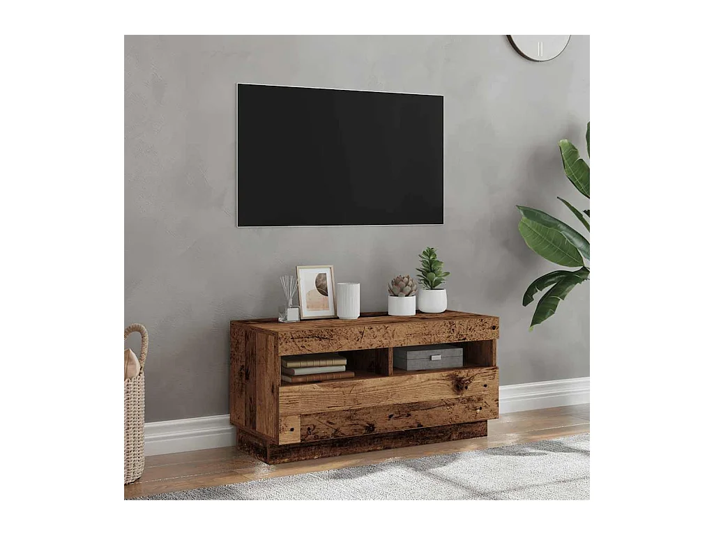 Tv-meubel met LED 80x35x40 cm bewerkt hout oud hout