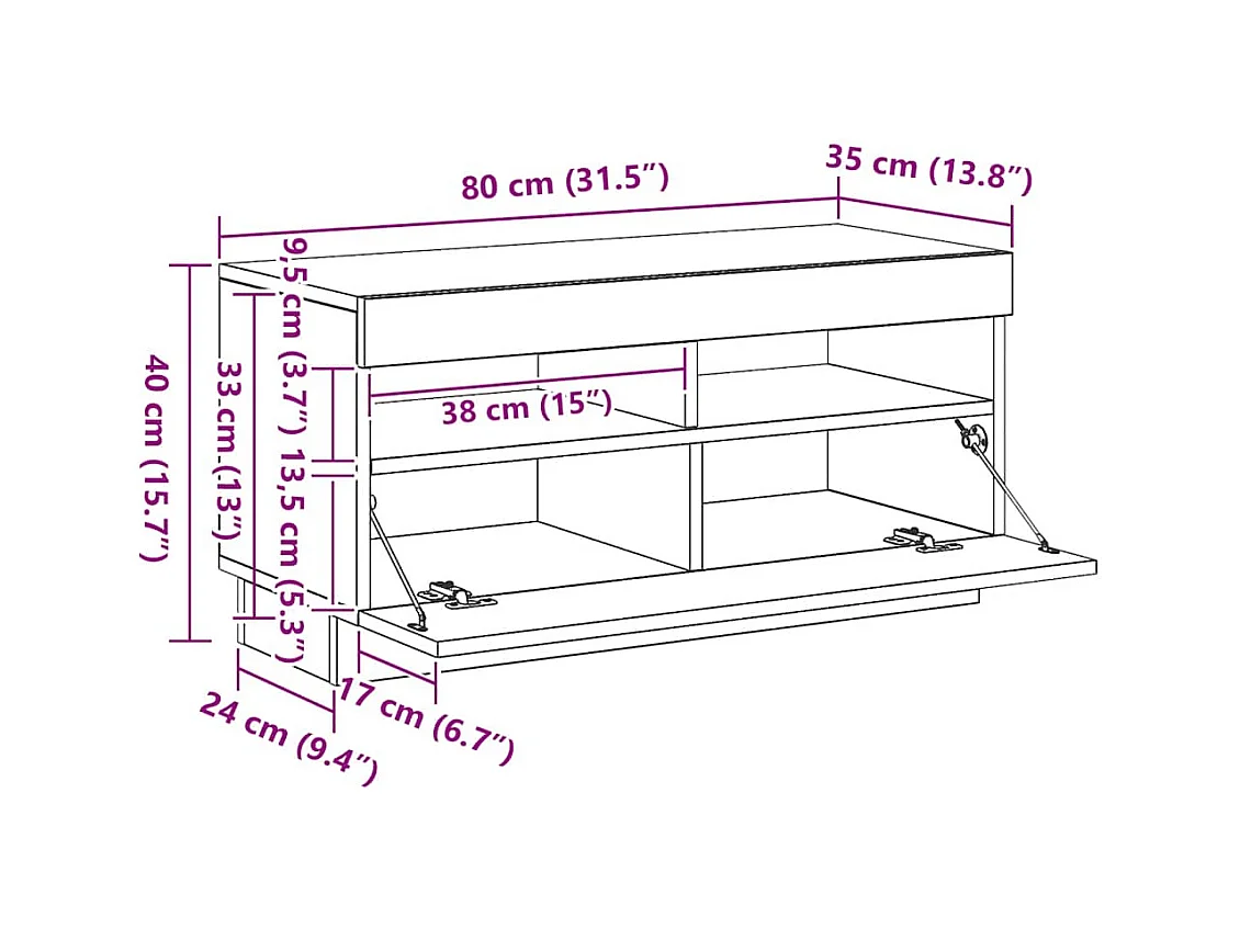 Tv-meubel met LED 80x35x40 cm bewerkt hout oud hout