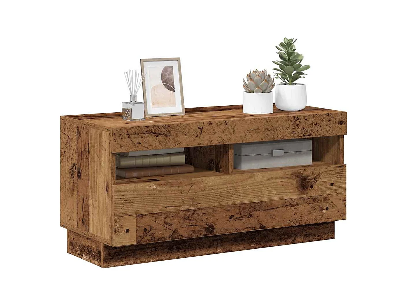 Tv-meubel met LED 80x35x40 cm bewerkt hout oud hout