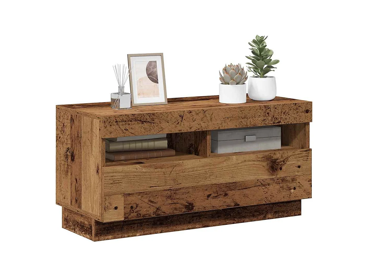 Tv-meubel met LED 80x35x40 cm bewerkt hout oud hout