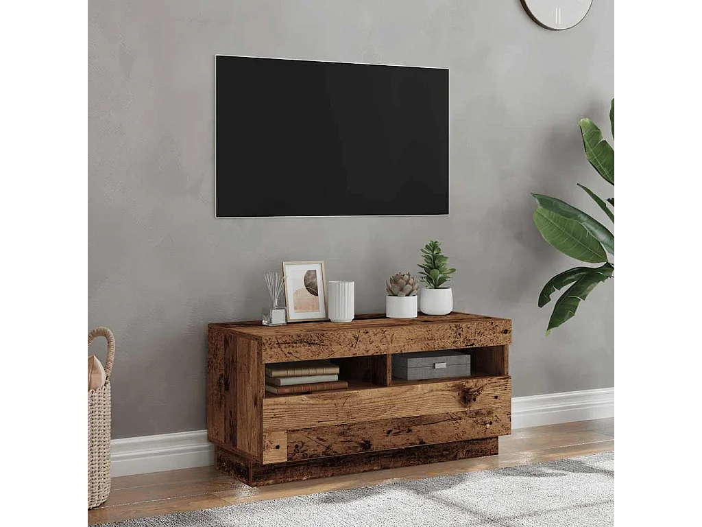 TV-Schrank mit LED-Leuchten Altholz-Optik 80x35x40 cm