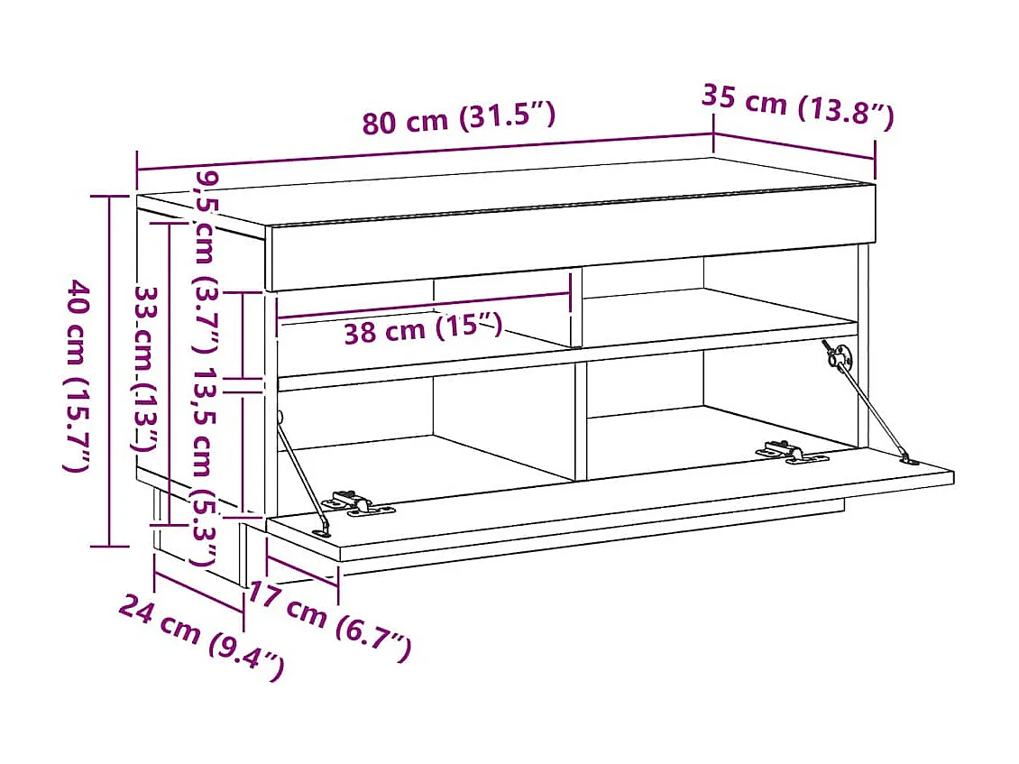 TV-Schrank mit LED-Leuchten Altholz-Optik 80x35x40 cm