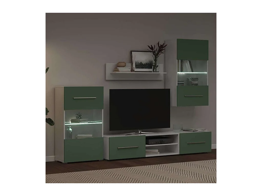 Meubles TV avec lumière LED 5 pcs vert olive bois d'ingénierie
