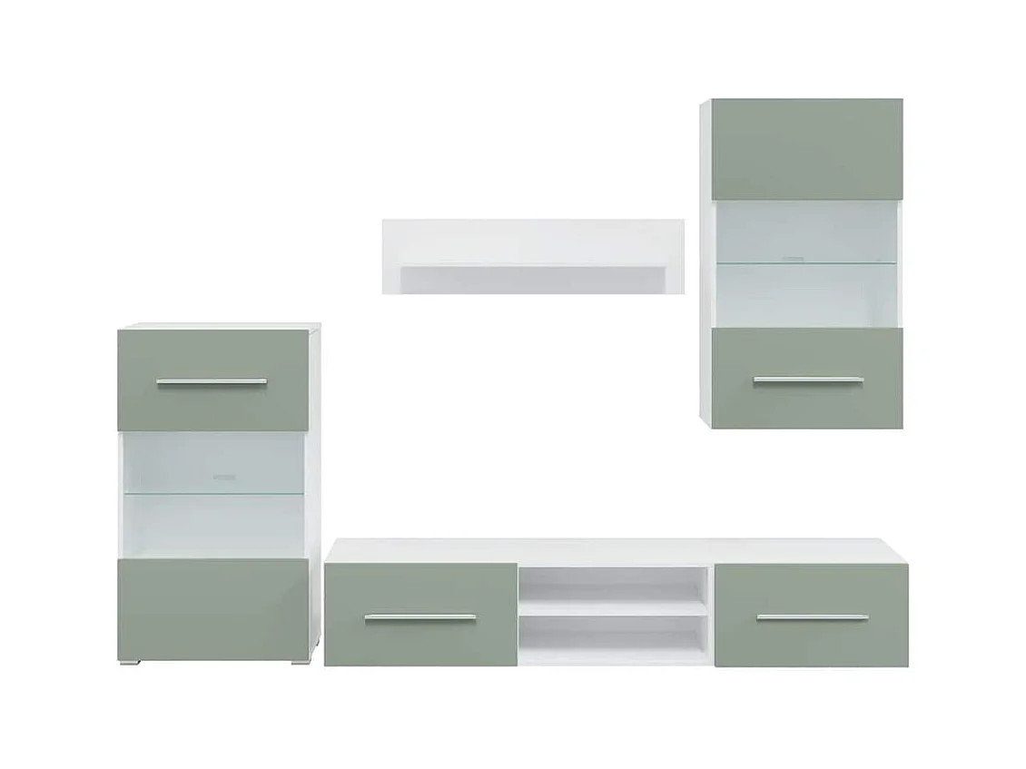 Meubles TV avec lumière LED 5 pcs vert olive bois d'ingénierie