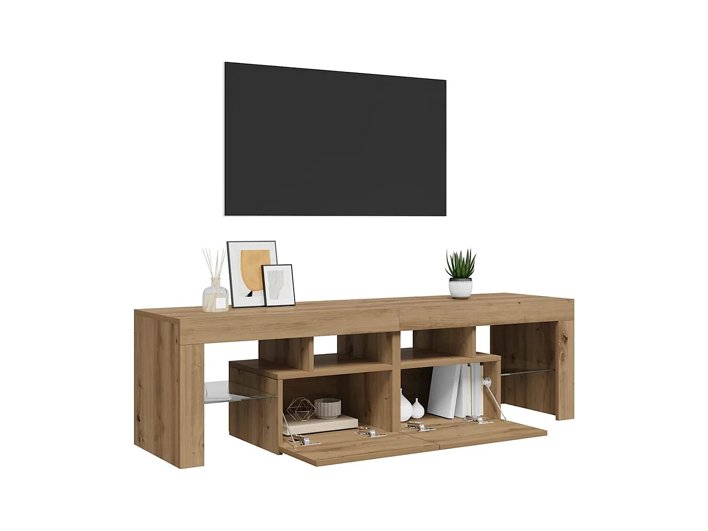 Meuble TV avec lumières LED chêne artisanal bois d'ingénierie