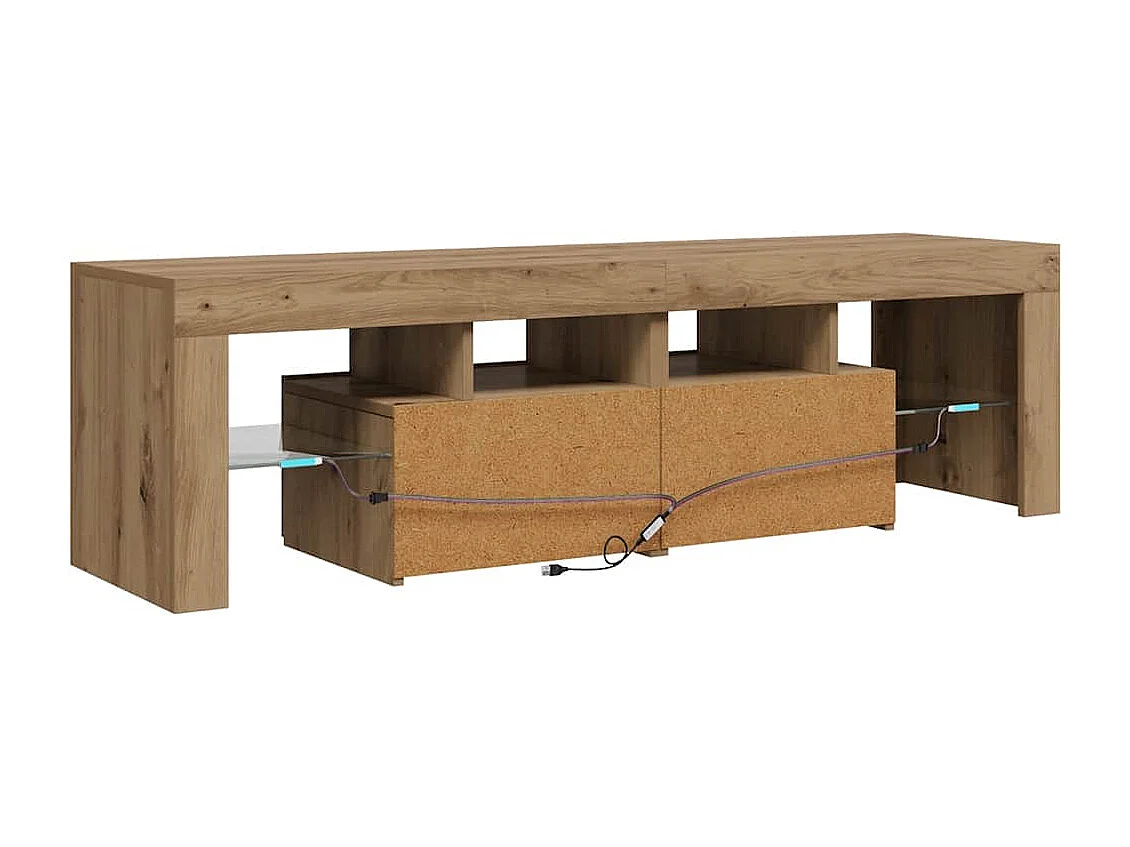 Meuble TV avec lumières LED chêne artisanal bois d'ingénierie