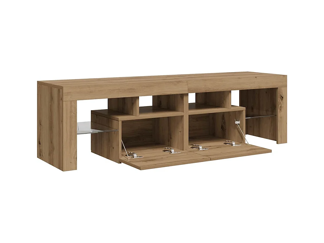 Meuble TV avec lumières LED chêne artisanal bois d'ingénierie