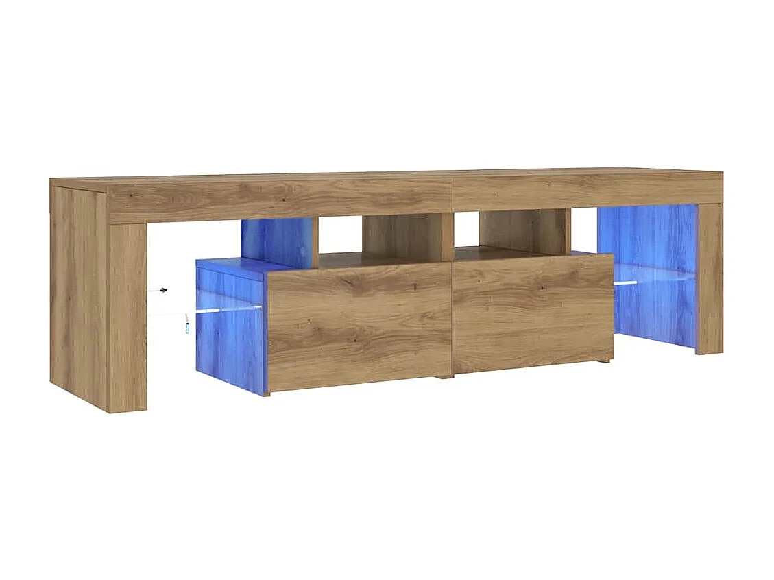 Meuble TV avec lumières LED chêne artisanal bois d'ingénierie