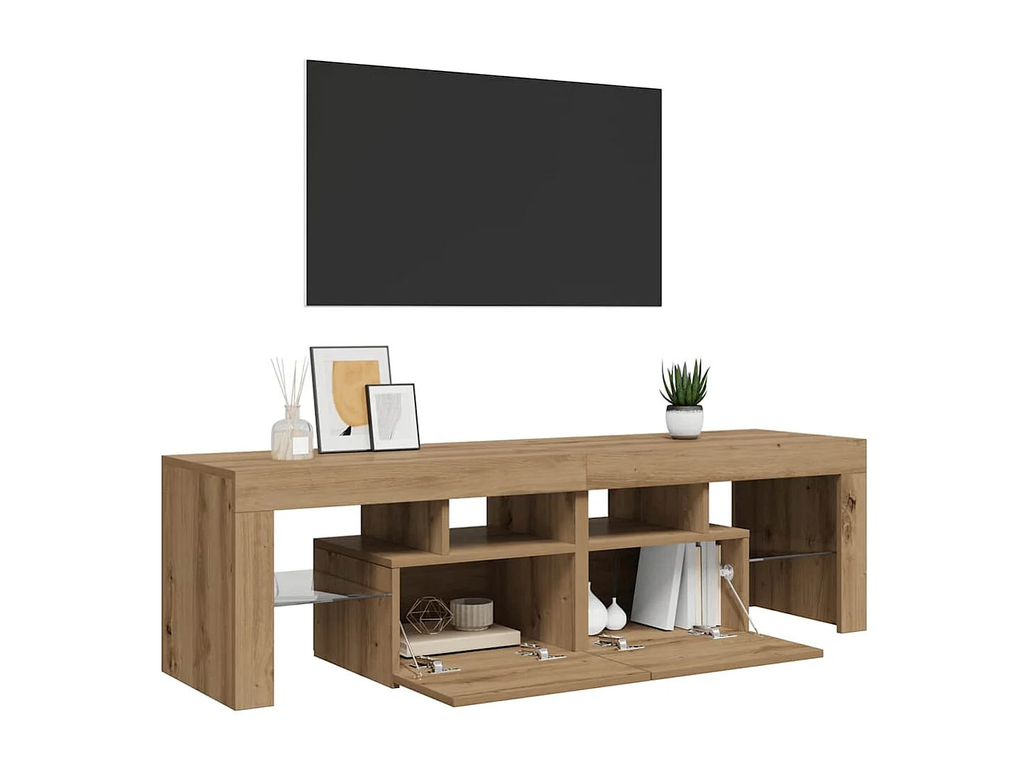 Meuble TV avec lumières LED chêne artisanal bois d'ingénierie