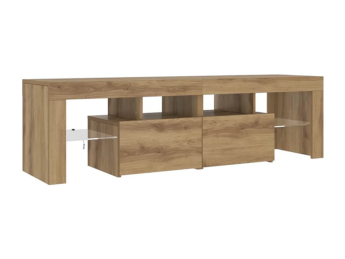 Meuble TV avec lumières LED chêne artisanal bois d'ingénierie