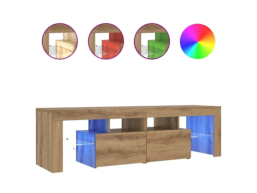 Meuble TV avec lumières LED chêne artisanal bois d'ingénierie