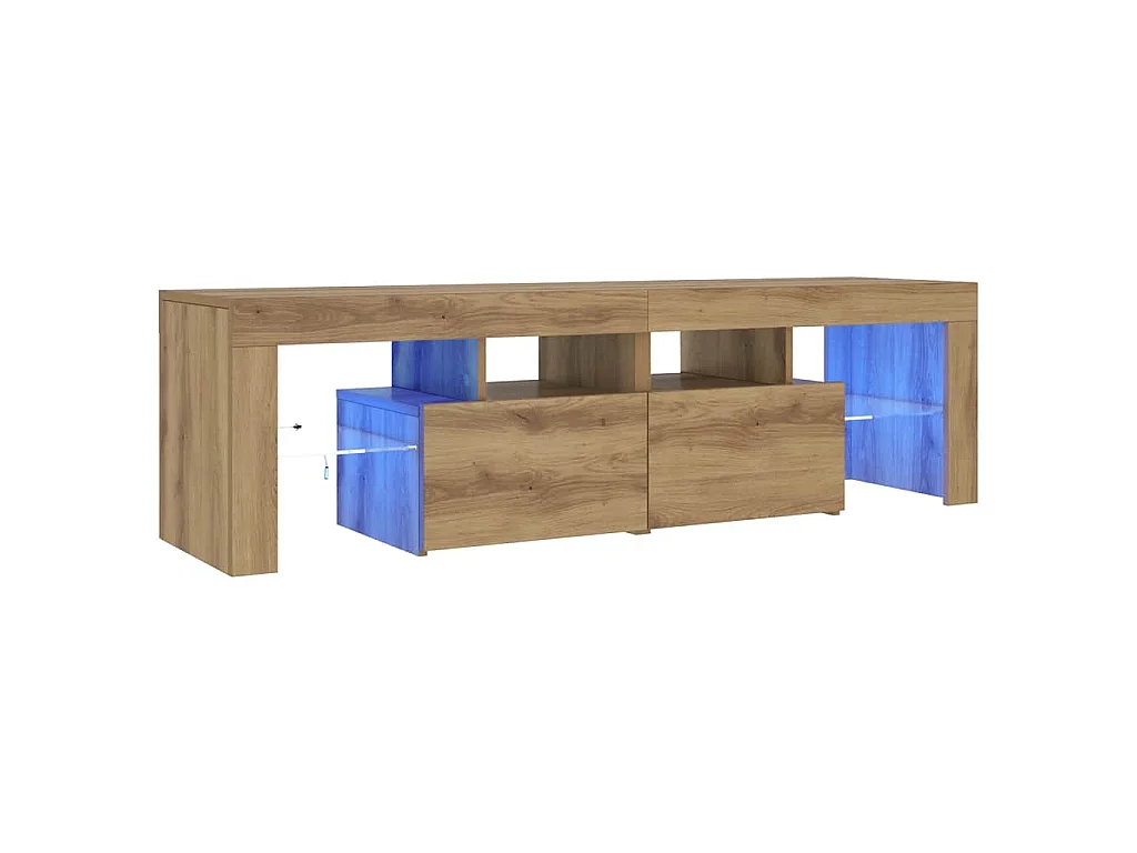 Meuble TV avec lumières LED chêne artisanal bois d'ingénierie