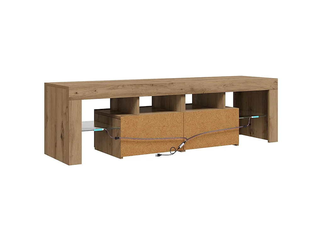 Meuble TV avec lumières LED chêne artisanal bois d'ingénierie