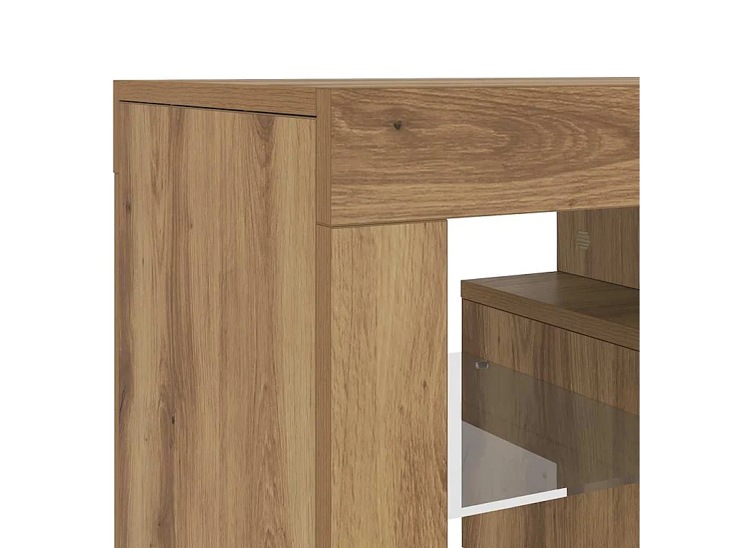 Meuble TV avec lumières LED chêne artisanal bois d'ingénierie