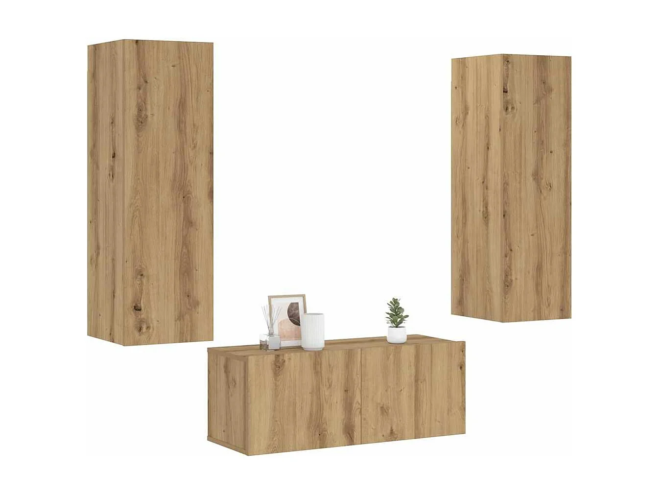 Tv-wandkasten 3 st bewerkt hout artisanaal eikenkleurig
