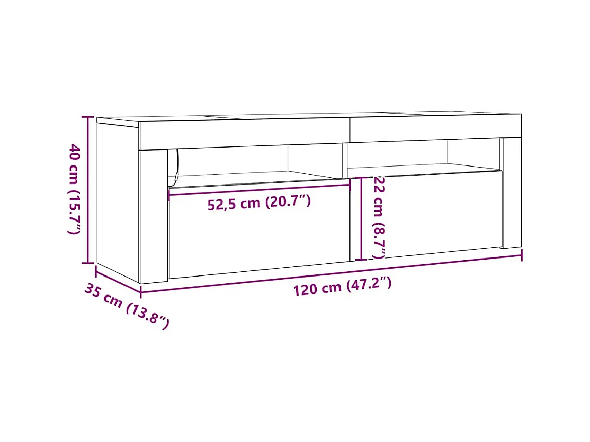 Meuble TV avec lumières LED vieux bois bois d'ingénierie