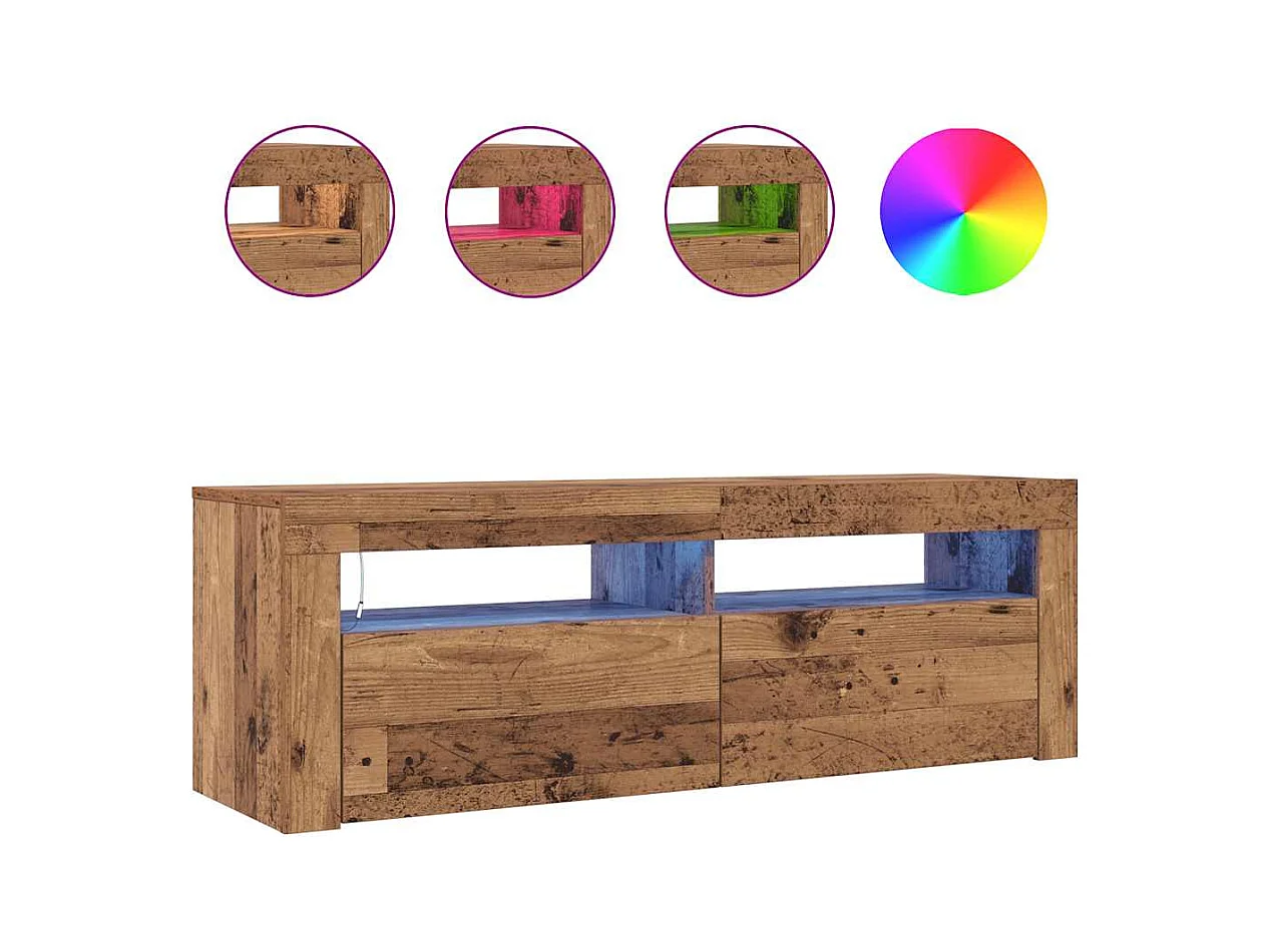 Meuble TV avec lumières LED vieux bois bois d'ingénierie