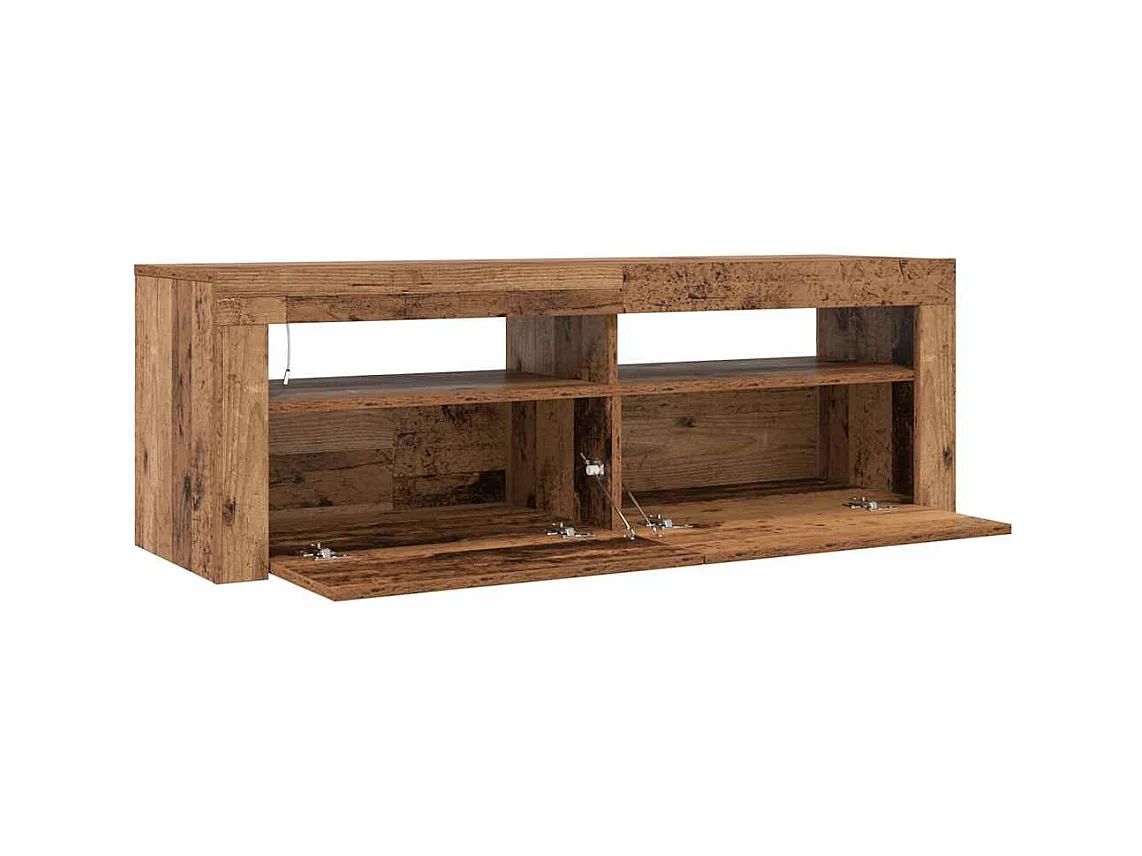 Meuble TV avec lumières LED vieux bois bois d'ingénierie