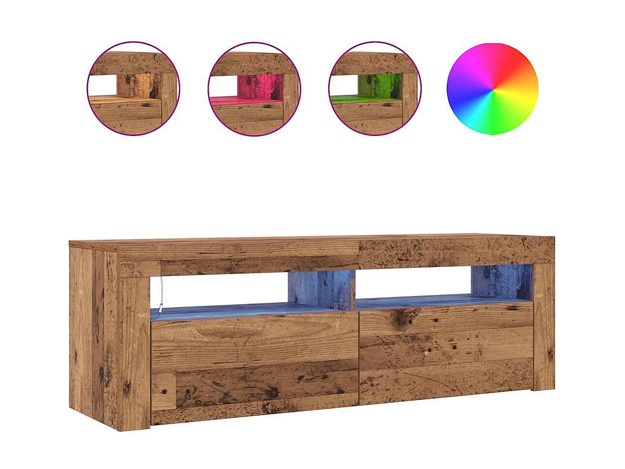 Meuble TV avec lumières LED vieux bois bois d'ingénierie