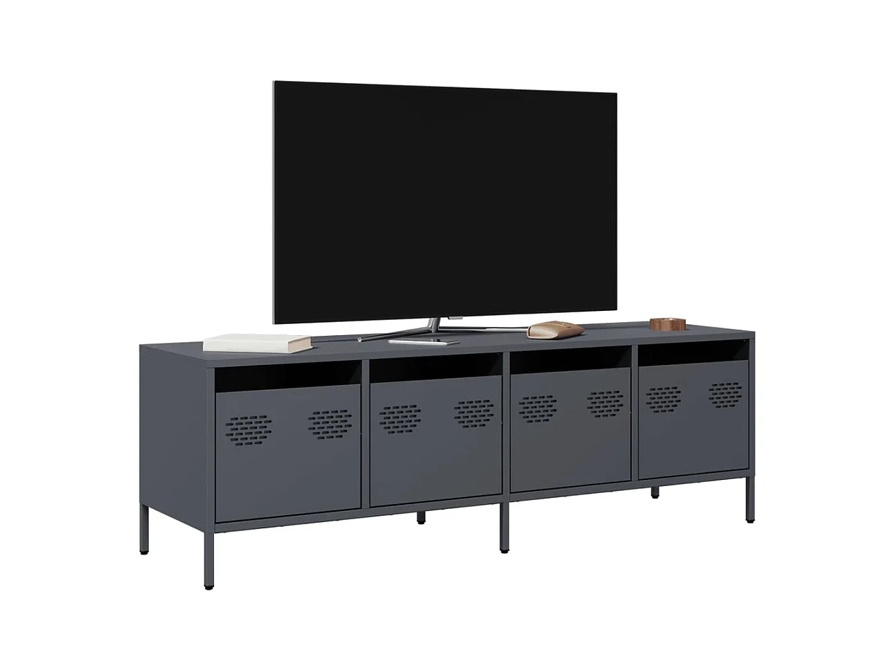 Meuble TV anthracite 135x39x43,5 cm acier laminé à froid