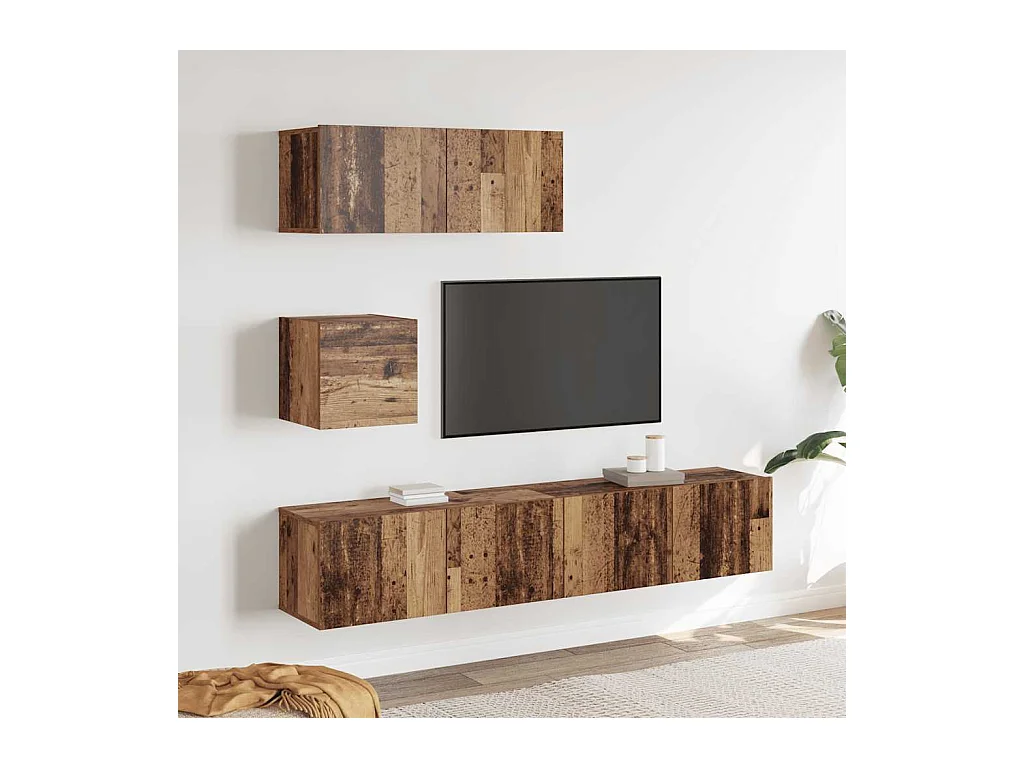 Ensemble de meuble TV mural 4 pcs vieux bois bois d'ingénierie