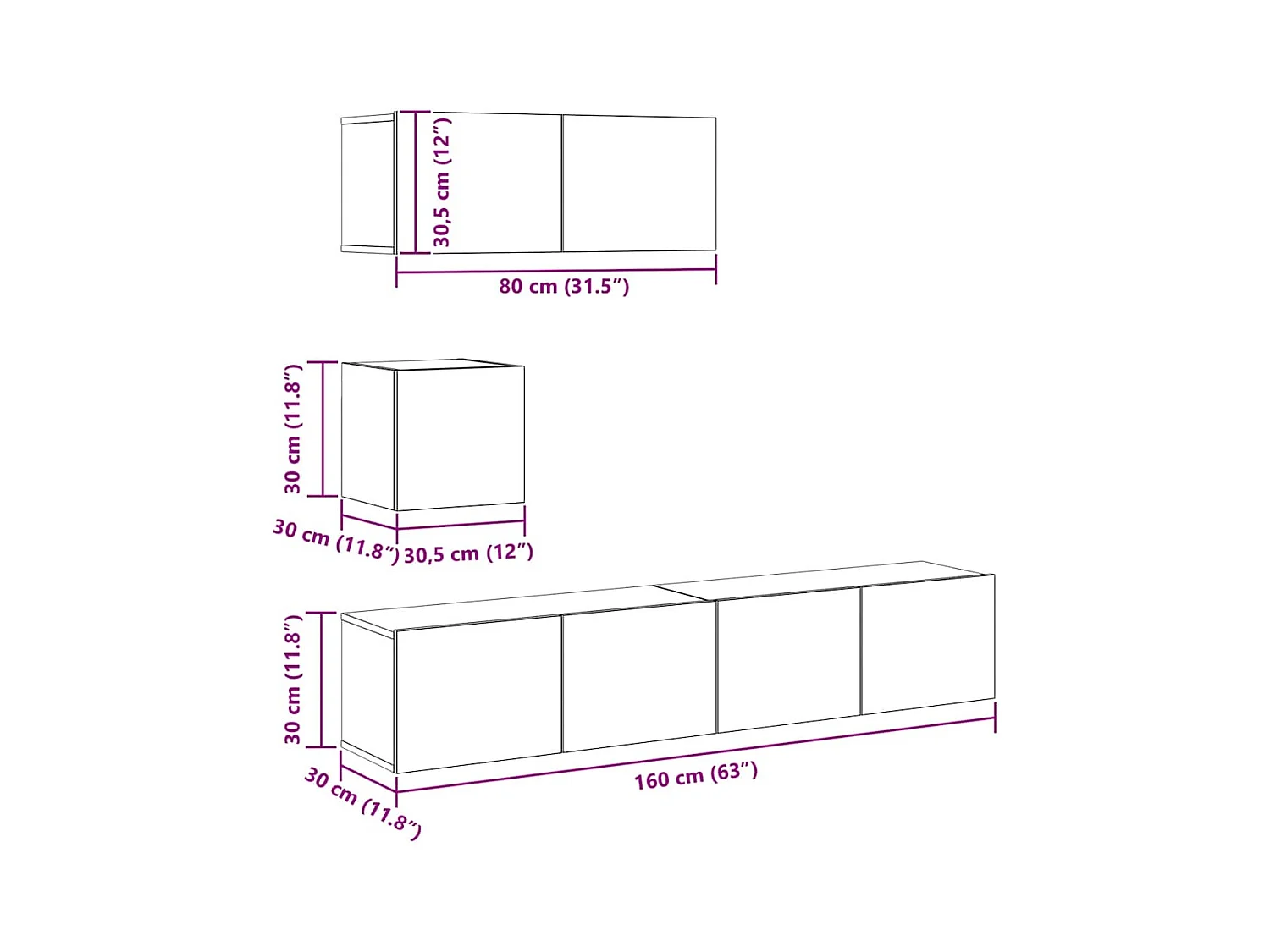 Ensemble de meuble TV mural 4 pcs vieux bois bois d'ingénierie