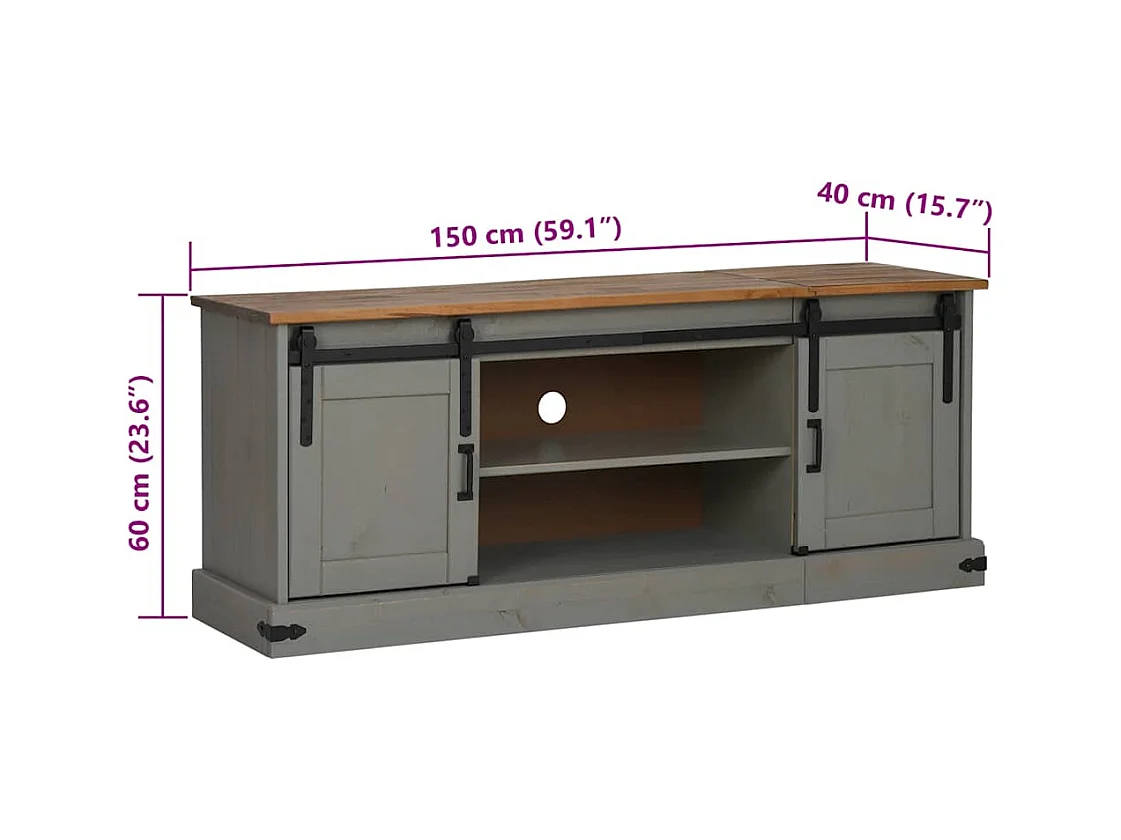 Meuble TV HALDEN 2 portes coulissantes gris 150x40x60 cm