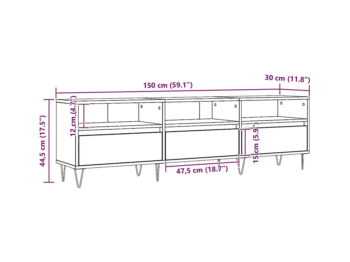 Meuble TV chêne artisanal 150x30x44,5 cm bois d'ingénierie