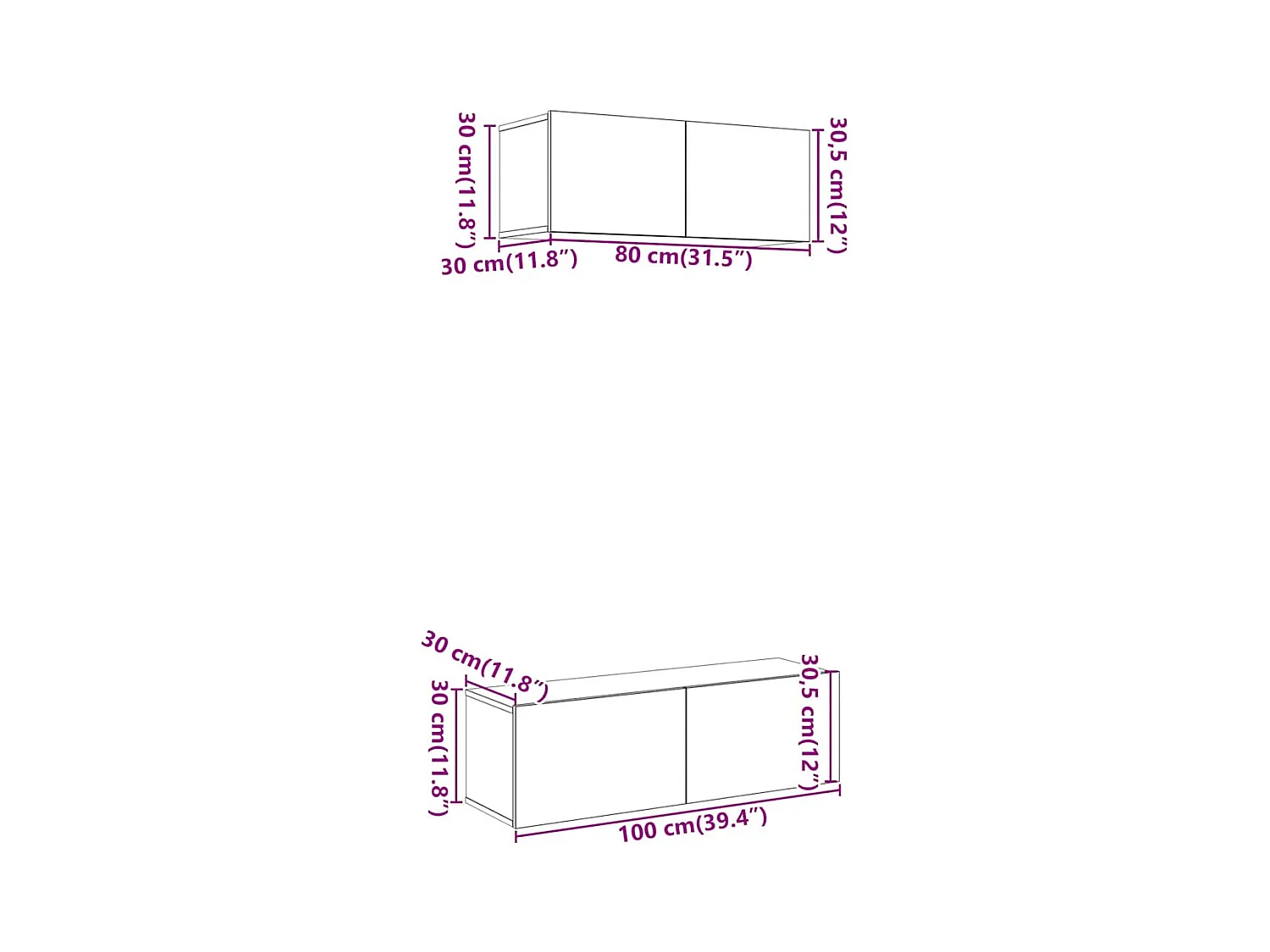Mueble para TV de pared madera contrachapada artesanal 2 piezas