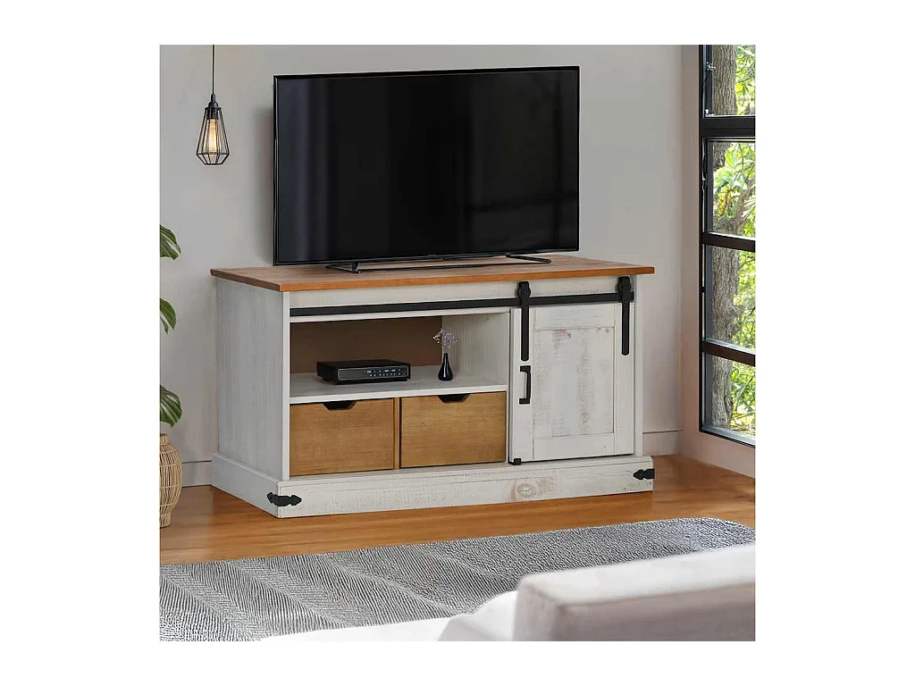 Meuble TV HALDEN avec porte coulissante blanc 110x40x60 cm