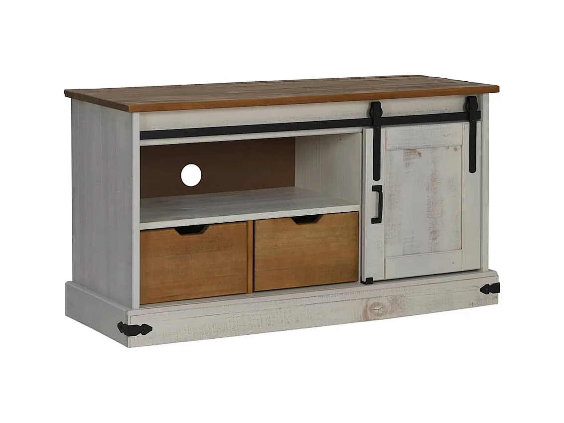 Meuble TV HALDEN avec porte coulissante blanc 110x40x60 cm