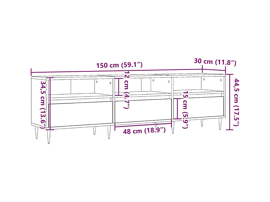 Meuble TV vieux bois 150x30x44,5 cm bois d'ingénierie