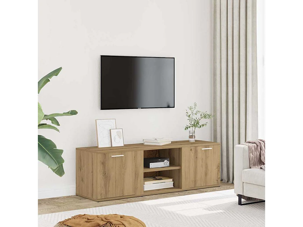 Meuble TV chêne artisanal 120x34x37 cm bois d'ingénierie